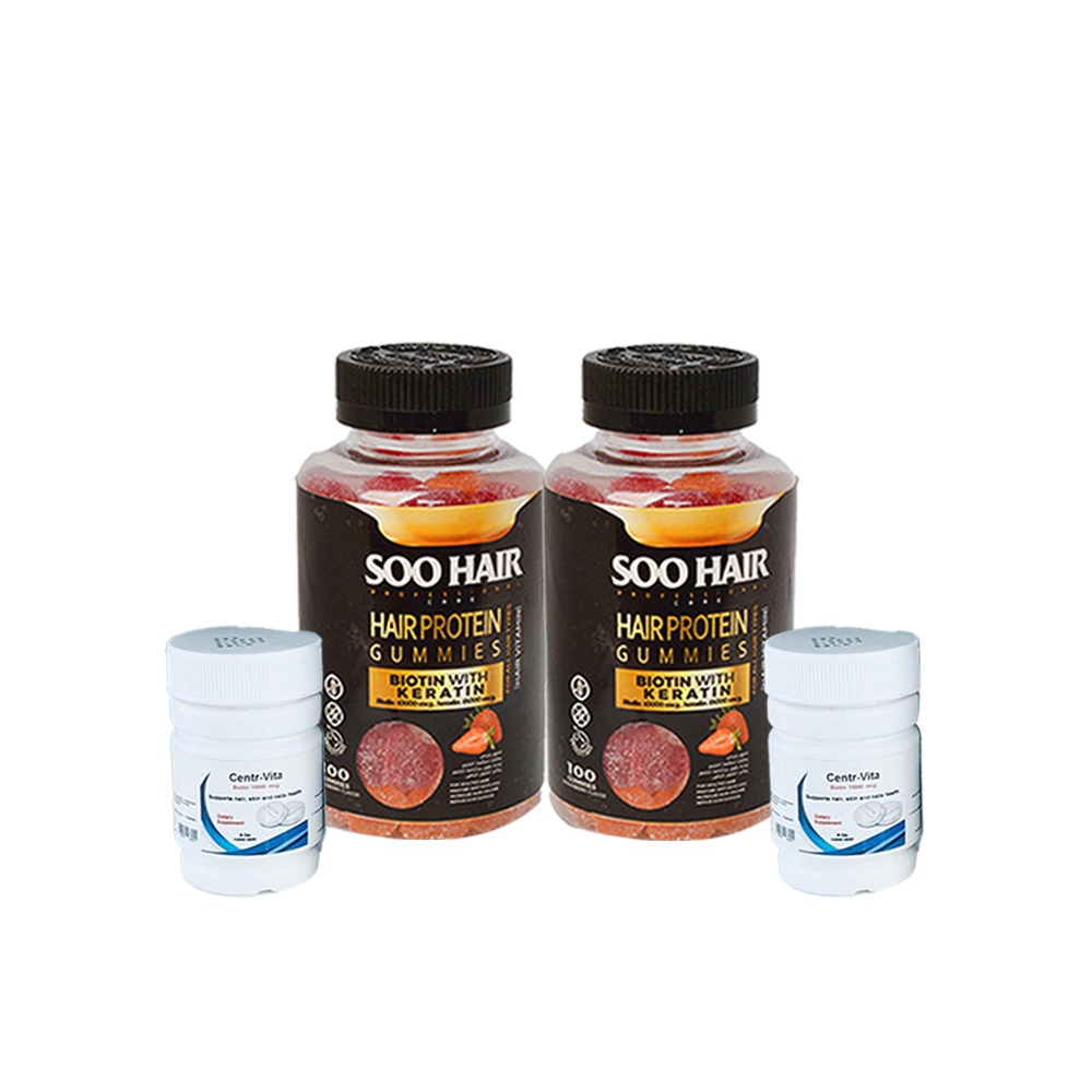 عبوتين جاميز سو كير للشعر + عبوتين سنتر فيتا بيوتين تركيز ١٠٠٠٠ وحده