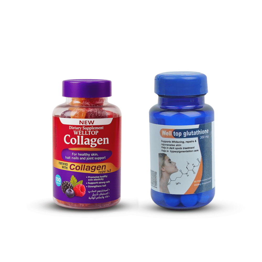 عرض جلو طبيعي – Collagen Gummies + Glutathione Tablets